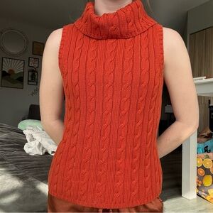 Vintage Retro Cable Knit Sleeveless Turtleneck